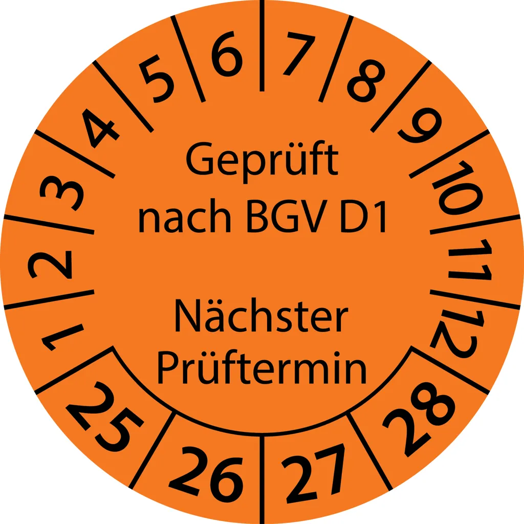 10 Stück "Prüfetiketten" 50 mm -selbstklebende " nach BGV D1 Nächster Prüftermin, Startjahr: 2025" ES-PRBGVD1NP-4-2025-50-149-PA